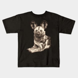 Wild Dog Picture in Vintage Sepia Kids T-Shirt